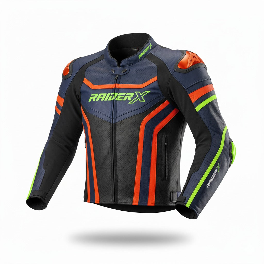 RAIDERX Neon Edge Motorcycle Leather Jacket